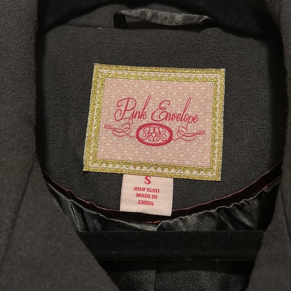 Pink Envelope Juniors M Double Breasted Pea Coat Gray Charcoal Hooded - Picture 2 of 3